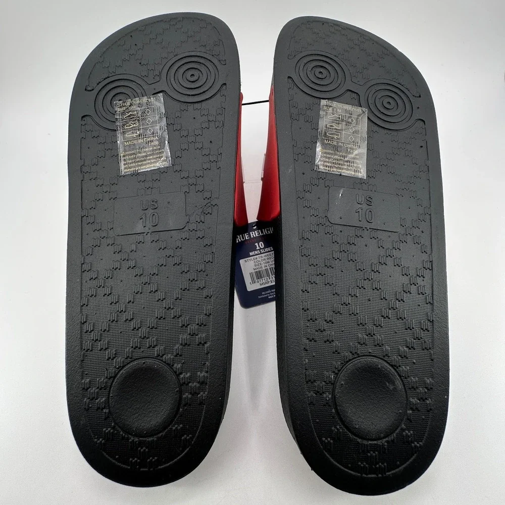 True Religion TR‎ Weezy Slides Mens Size 10 Red White Black Slip On Sandals NWT